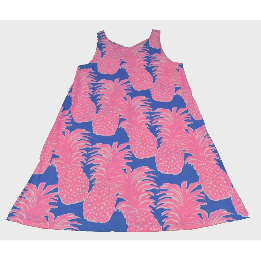 Lilly Pulitzer Kristen Women Swing Dress Size M Pink Blue Pineapple Flamenco Sun